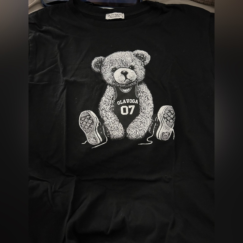 Black Tee with White Teddy Bear Graphic